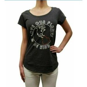Lucky Brand Women's Small T-Shirt Love Our Planet Be Kind Black Short Sleeve Tee